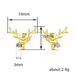 Pendientes E3281 Golden Deer con Cristales de Estrás, Corte Brillante Redondo, Engaste de Garra, Unisex, Lindos para Uso Diario - Product Image 6