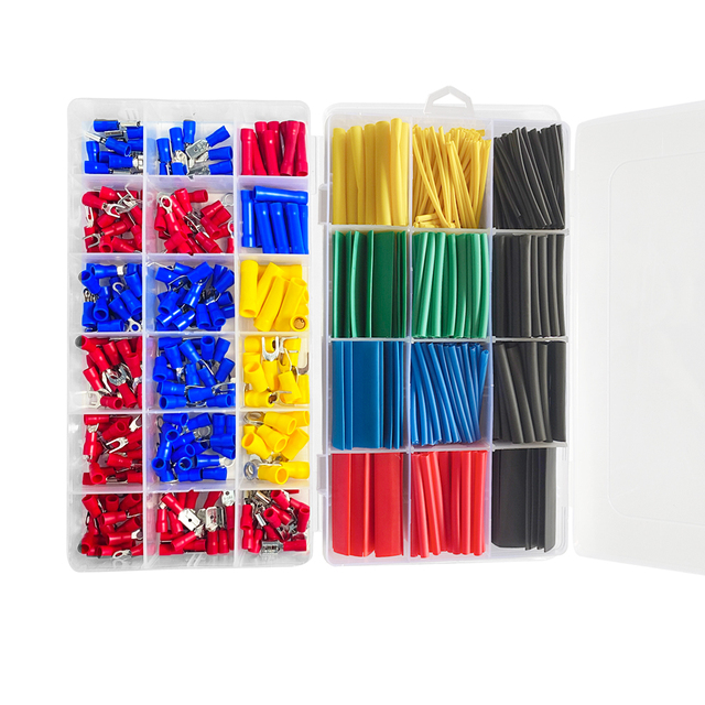 Wire Heat Shrink Butt Insulated Electric Wire Ring Connector Tinned Copper Cable Lugs Cord End Pin Terminal Kit