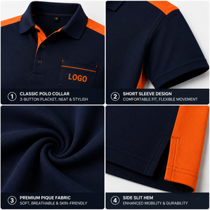 Industrial Uniform Men Color Block Pocket Performance Pique Short Sleeve 2 Tone <b>Polo</b> <b>Work</b> <b>Shirt</b> Custom Logo - Product Image 3