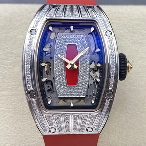 Montre squelette mécanique de luxe pour femme, qualité supérieure, étanche, mouvement ZF factory CRMA2, modèle RM07, avec diamants et cadran rouge. - Product Image 1