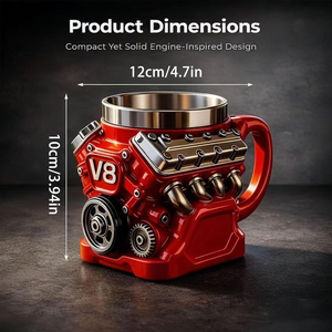 V8 Engine <b>Coffee</b> Insulated Travel Mug Retro Mechanical Engine Themed <b>Coffee</b> Mug Durable Stainless Steel With Handle Stainless - Product Image 5