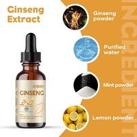 Extrait liquide de ginseng rouge coréen Bioby OEM Private Label 60ml Panax Ginseng, soutien énergétique et immunitaire, gouttes naturelles