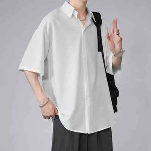 Chemise d'été pour homme, tendance, polyvalente, noire, fine, en popeline glacée, manches longues ou courtes, ample, décontractée, vintage, haut de gamme, style Hong Kong - Product Image 3