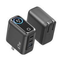 Bloc chargeur rapide USB C GaN 67W à 3 ports avec écran intelligent, adaptateur mural de voyage ultra-compact pliable pour ordinateur portable avec commande tactile