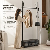 Porte-manteau sur pied mobile avancé avec panier à linge sale, pour vestiaire, chambre et hall d'entrée