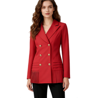 Jupe trapèze TKAN728 pour femme, automne/printemps, à double boutonnage, col à revers, taille plissée, avec fermeture à bouton unique et poches décorées