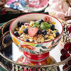 American Handmade Floral Design Keramik Salats ch üssel High Leg Family Party <span class=keywords><strong>Set</strong></span> für Dessert Eis Suppe Lebensmittel Glasplatte Typ - Product Image 2