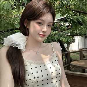 French Polka Dot Sundress Women Summer Ruffled A Line Long Skirt Spaghetti Strap Casual Dress Daily Wear Beach Travel - Product Image 3