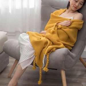 <span class=keywords><strong>Plaid</strong></span> en laine tricoté épais de style nordique INS, couleur unie, avec franges super longues, pour canapé et lit - Product Image 3