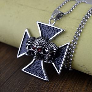 ויקינג תכשיטים עתיקים כסף פאנק משולש עיניים אדומות גולגולת צלב תליון נירוסטה עבור גברים - Product Image 4