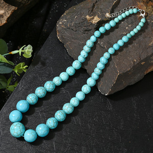 Collier de perles en turquoise naturelle, accessoires vestimentaires originaux, perles en forme de tour, artisanat en résine de fabrication artisanale - Product Image 4