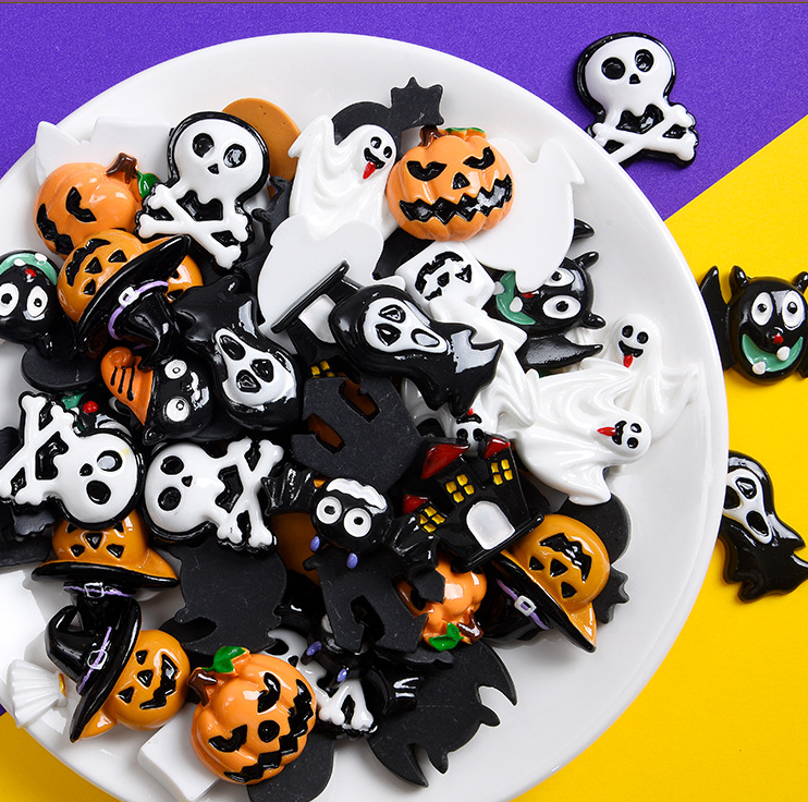 Bulk Craft Items Wholesale Lots Halloween Cabochons Witch Black Cat Resin Flatback Nail Charms For Bracelet Jewelry Making