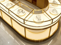 Vitrine d'exposition élégante en verre avec éclairage LED pour bijouterie, idéale pour les magasins de détail et centres commerciaux, pour la présentation de la marque et la conception de bijouteries.