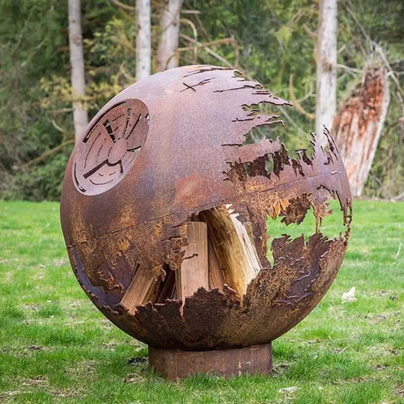 Decoratieve Bol Vuurkorf Tuin Achtertuin Houtbrander Op Maat Gemaakte Cortenstalen Bol Roest Buiten Vuur Bol