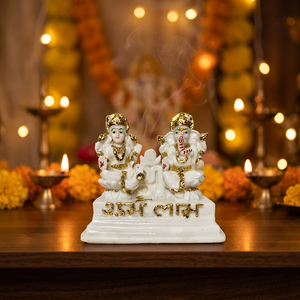 Idole décorative Laxmi Ganesha Murti en marbre, 4 pouces, or blanc, avec Shubh Labh, pour le culte de Diwali, le temple, le bureau et la décoration Vastu - Product Image 3