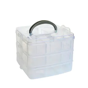 15x15x12.5cm 3-Tier Clearly Organizer Cosmetic Adjustable Snap & Stackable Storage Box