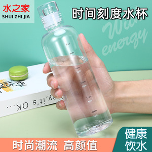 Bouteille d'eau transparente Shui Zhi Jia avec marquages de temps, 1200 ml, tasse à boisson portable pour usage quotidien et voyage - Product Image 3