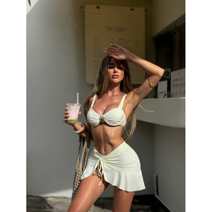 Nuovo Bikini Sexy 2026 in Tinta Unita, Costume da Bagno in Nylon con Gonna Corta per <span class=keywords><strong>Spiaggia</strong></span> - Product Image 1