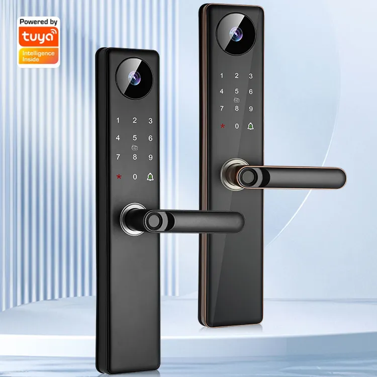 Alüminyum alaşım kilit WIFI TUYA APP akıllı anahtar şifre kartı kamera ile akıllı kapı kilidi parmak izi dijital kapı kilidi