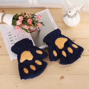 Women Girls Lovely Fluffy Bear Cat Plush Paw <strong>Claw</strong> Half Finger <strong>Gloves</strong> Mitten Winter Warm Fingerless <strong>Gloves</strong> - Product Image 6