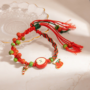 Bracelet en perles motif pomme de Noël, chaîne tressée colorée, bijoux unisexe pour usage quotidien - Product Image 2