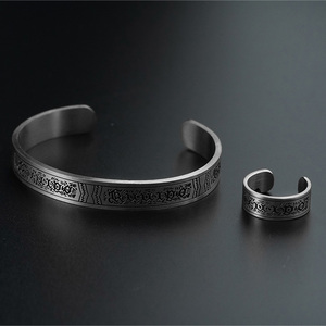 Jewelry <b>Set</b> Factory Custom Stainless Steel <b>Bangles</b> for Men Women Black Silver Color Adjustable <b>Bangle</b> Open Bracelet - Product Image 6