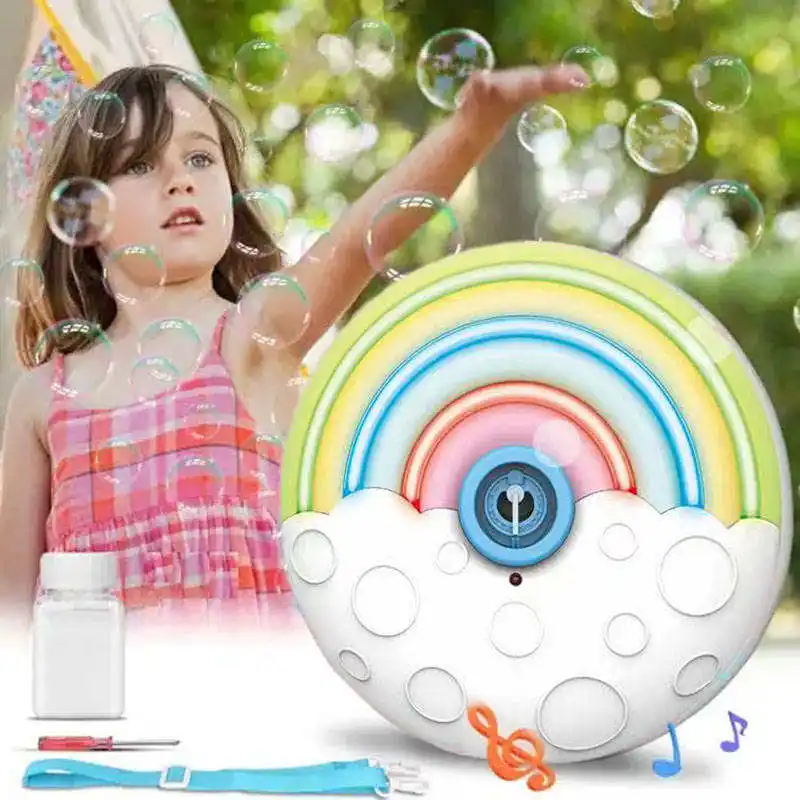 自動レインボーミュージックバブルメーカーおもちゃカラフルなバブルブロワーマシンおもちゃ子供のかわいいレインボーサークル石鹸水おもちゃ