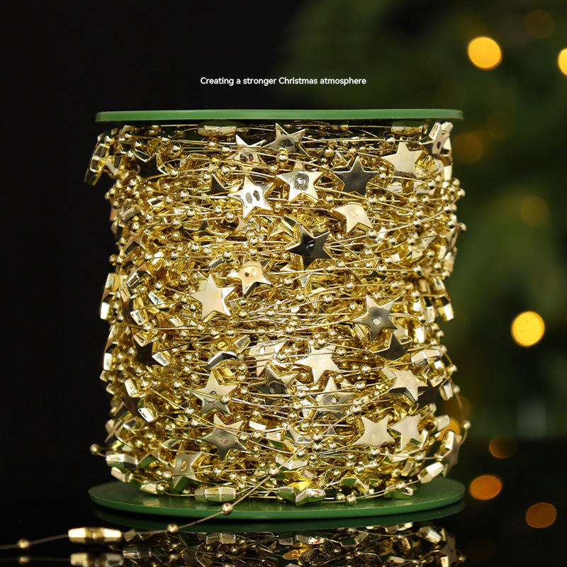 Línea de pesca dorada de 2 metros, cinco estrellas, color oro.