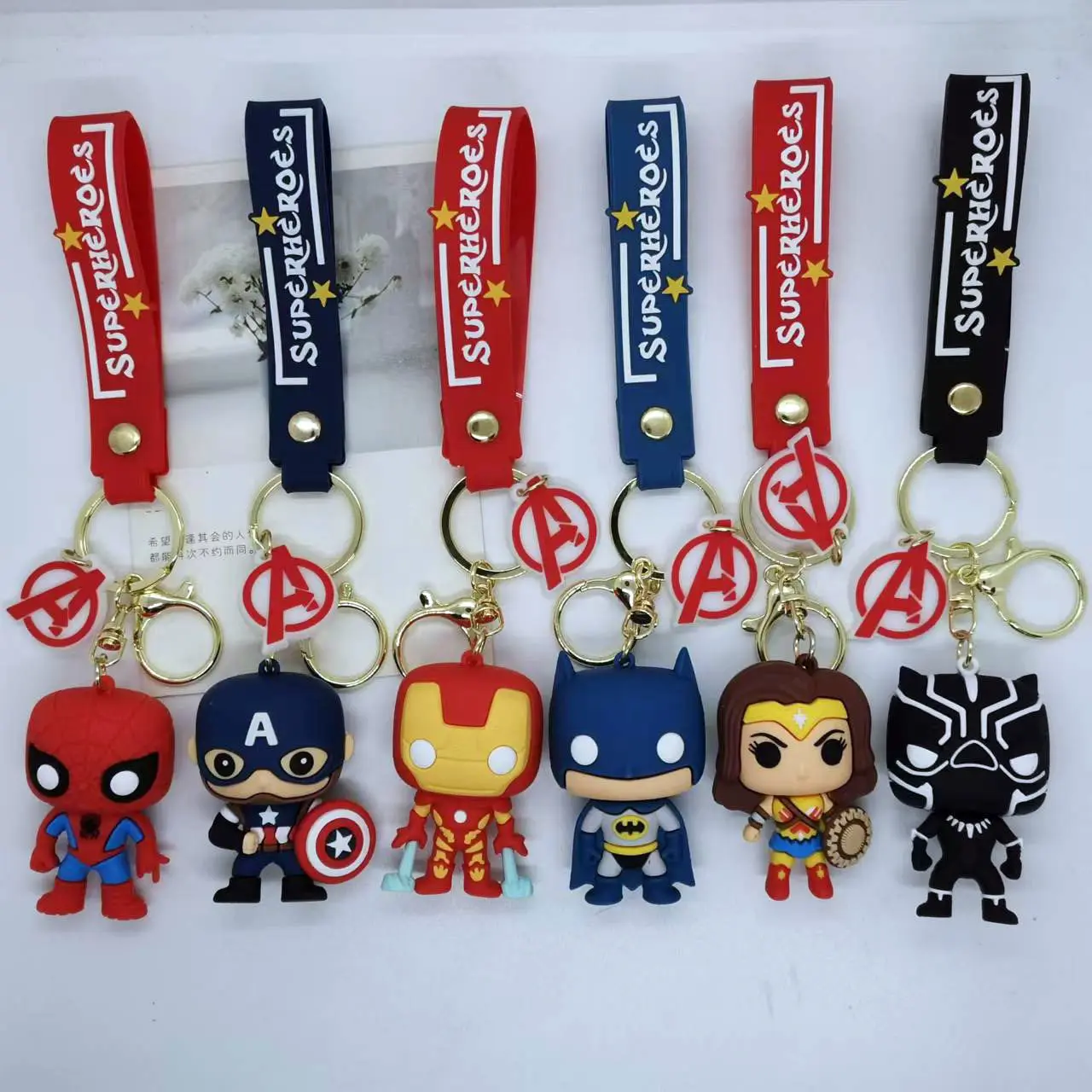 Soft Rubber Key Chain Lovely Cartoon Captain America Wonder Man Marvel Keychain Schoolbag Car Key 3D Pendant Key Ring Custom