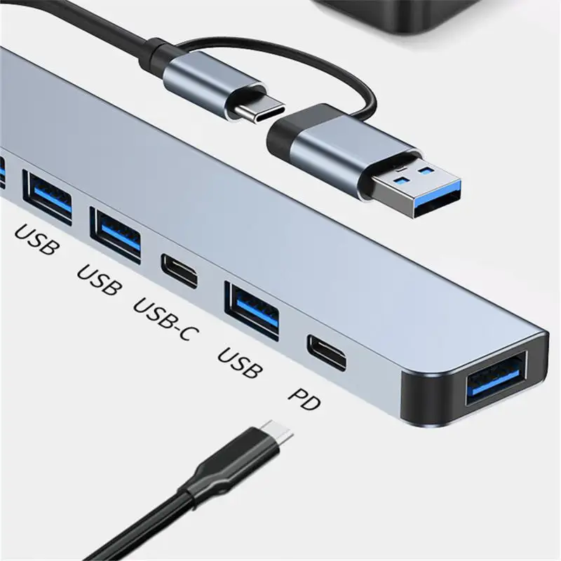 Hub USB 7-in-1 7-in-1, ekstensi hub usb 3.0 kepala ganda Universal kompatibel dengan Multi perangkat, usb Tipe C 3.0 USB hub PD5W