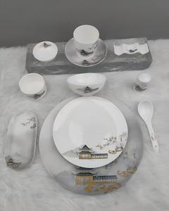 Service de table en porcelaine fine 45% multi-séries, motifs décoratifs variés, bordure dorée, vaisselle en céramique pour hôtels, mariages et banquets (lot de deux) - Product Image 6