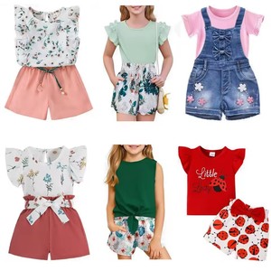 Conjuntos de Ropa de Verano de Algodón para Niños, Pantalones Cortos con Estampado de Mariquita Floral, Tops de Mezclilla, Ropa de Dos Piezas a la Moda para Niños - Product Image 1