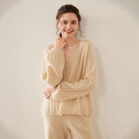 Pull en cachemire pour femme, col en V, automne-hiver, nouveau, coupe ample, amincissant, style coréen, tendance et polyvalent, tricot