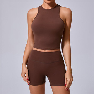 <span class=keywords><strong>P911</strong></span> Ropa de gimnasio de cintura alta para mujer con logotipo personalizado Pantalones cortos de fitness Traje Sujetador deportivo de patrón sólido y pantalones cortos deportivos de cintura elástica - Product Image 1