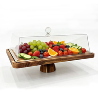 Support à gâteau en bois d'acacia avec couvercle - Plateau à gâteau rectangulaire, ensemble de présentation de desserts 2-en-1 et planche à charcuterie