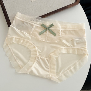 Wholesale Pastel Solid Panties Cool Gloss Satin Sheer Dot Mesh Contrast <strong>Mini</strong> Bow <strong>Women</strong> Underwear Multi Color Daily <strong>Briefs</strong> - Product Image 6