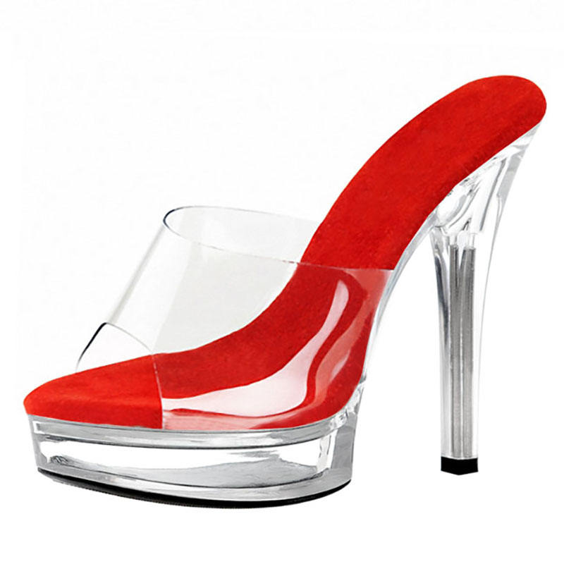 Elegant Transparent Crystal New Summer Platform Thin Heel 13cm Leaky Toe  High Heels Posing Large Women's High Heel Club Sandals