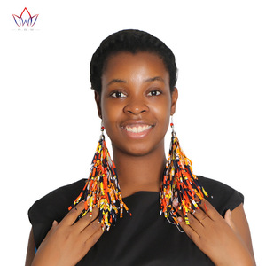 Pendientes de Tela Deshilachada de Estilo Étnico Africano Combinados con Pendientes Largos de Tela de Estilo Bohemio, Joyería Africana Ankara - Product Image 6