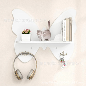 Butterfly Shaped Wall Mounted <b>Shelf</b> For Bedroom Living Room Decorative Storage Display Rack With <b>Hooks</b> And <b>Shelf</b> - Product Image 2