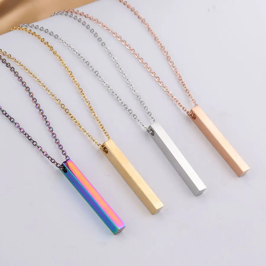 Stainless steel gold plated custom name personalized jewelry blank laser engraved bar necklace for men and women
