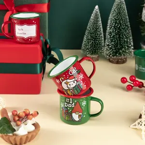 Weihnachts ferien Geschenk Custom ized Bulk Camping Emaille Kaffeetassen Tasse 350ml Custom Günstige Emaille Tasse