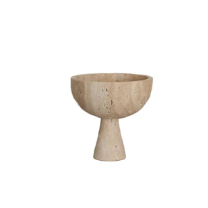 Design moderno Beige <span class=keywords><strong>travertino</strong></span> pietra di marmo piedistallo lucidato regali per la casa ciotole di frutta vaso per il servizio decorativo ciotole curve - Product Image 1