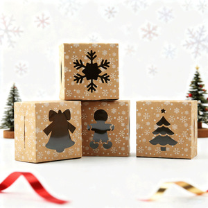 Boîte d'emballage en <span class=keywords><strong>papier</strong></span> kraft de style transfrontalier pour biscuits et cupcakes de Noël avec fenêtre visible et motif flocon de neige pour la pâtisserie à emporter - Product Image 2