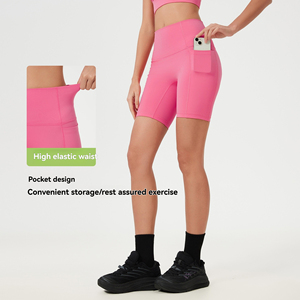 Shorts <span class=keywords><strong>de</strong></span> Yoga <span class=keywords><strong>de</strong></span> Cintura Alta para <span class=keywords><strong>Mujer</strong></span>, Sin Costura Delantera, con Bolsillos Laterales, Efecto Levanta Glúteos, Control <span class=keywords><strong>de</strong></span> Abdomen, Absorción <span class=keywords><strong>de</strong></span> Humedad, para Entrenamiento, Running y Deportes - Product Image 1