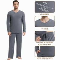 Ensemble de pyjama pour homme RTS, pyjama en viscose de bambou à manches longues et col en V avec pantalon, respirant, anti-humidité et doux comme du beurre