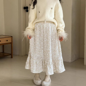 Jupe à paillettes <span class=keywords><strong>pour</strong></span> fille Little Red Fish, nouvelle collection hiver 2026, jupe longue haut de gamme <span class=keywords><strong>pour</strong></span> enfants, épaissie, style <span class=keywords><strong>parapluie</strong></span> blanc, Spandex/Coton - Product Image 2