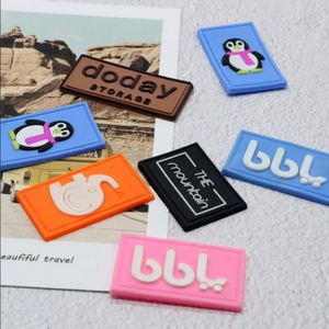Washable Long Size Clothing Side PVC <b>Rubber</b> Label Clean White Top Sewing 3D Embossed Logo Rectangle Laser Cut Eco-Friendly Bags - Product Image 3