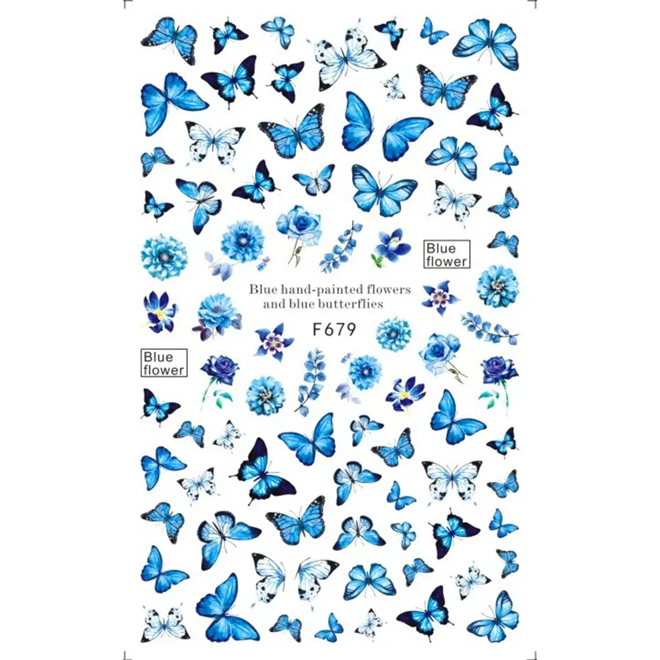 Holographic Butterfly Nails Art Manicure Stickers Blue Black Decals Spring Theme Flowers Luxury Brand Nail Stickers