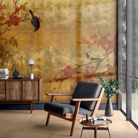 Goudfolie Behang Aanpasbare Bloemen Digitaal Gedrukt Chinoiserie Bladgoud Wandbekleding Voor Wandpanelen Interieurdecoratie