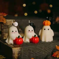 Bougie décorative en cire de soja sans fumée en forme de citrouille fantôme pour Halloween, idéale pour la maison, les fêtes, les cadeaux et la décoration d'automne